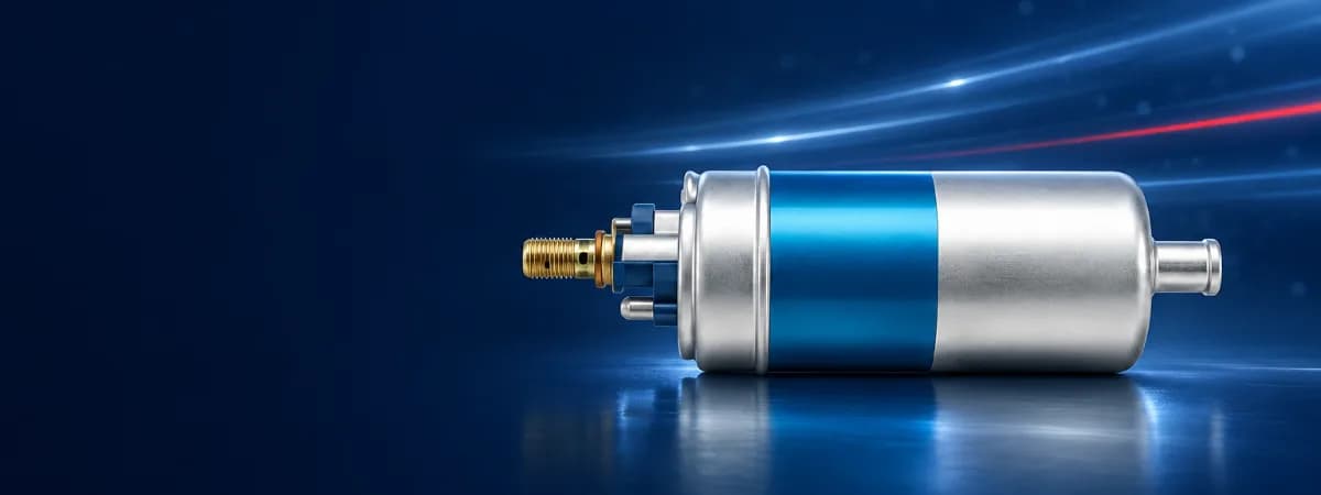 Bomba de combustível sobre fundo azul-marinho com linhas de luz